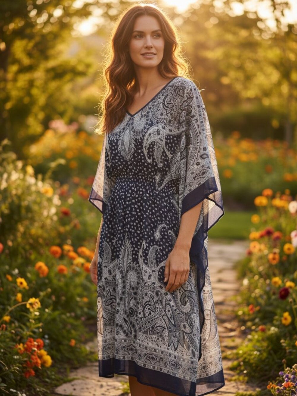 Bandana Print Batwing Boho Vintage Inspired Dress Elastic Waist Plus Size 3X